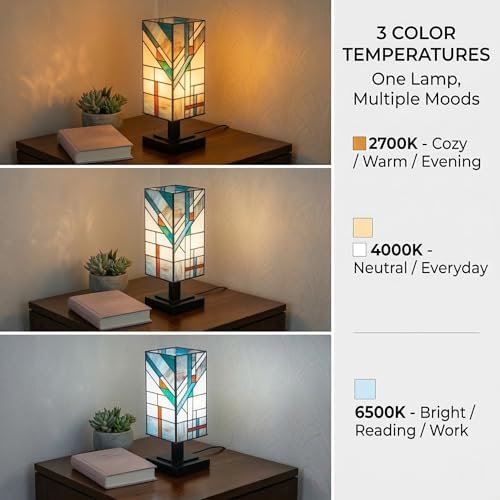 Small Tiffany Style Stained Glass table Lamp Handmade 5.9"Wx15"H ETL Listed