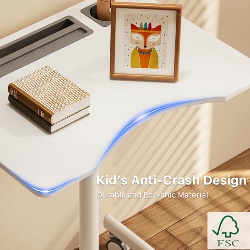 28" Mobile Standing Desk with Cup Holder & Widened Slots