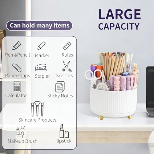 Camelmother 360°Rotating Pen&Pencil Holder For Desk With 5Slots Cute Office