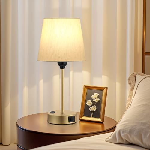 Gold Bedside Lamps Set 2 for Bedroom - Dimmable Touch, USB C+A, AC Outlet