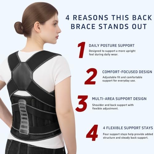 Back Brace Posture Corrector for Women and Men Upgraded Dynamic Traction Correction System Adjustable Shoulder Support Straightener Helps Reduce Upper Lower Back Pain Suitable for Hump Scoliosis Black X-Large