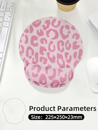 Leopard Mouse Pad Wrist Support Wrist Rest, Ergonomic Mouse Pad with Non-Slip Base for Office Gaming Working Computers,Desk Accessories Pain Relief Mouse Mat for Home&Game Decor, Pink