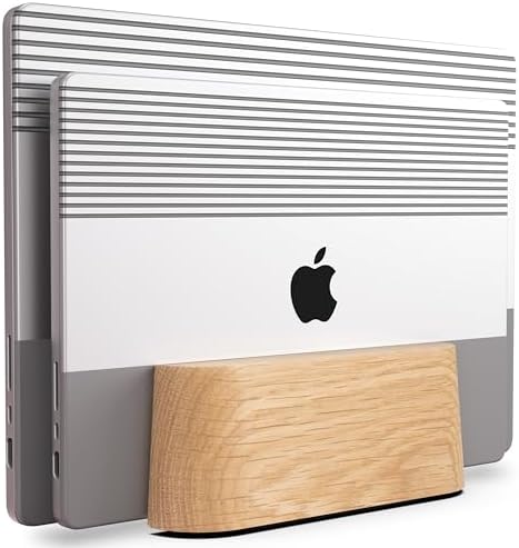 COREMINDED Adjustable Dual Vertical Laptop Stand for Desk, Wooden Laptop Holder, MacBook Pro Stand, Wood Mac Air Dock