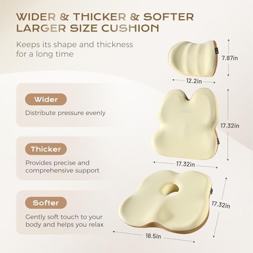 Coverado Truck Seat Cushion and Lumbar Support Headrest Pillow Memory Foam Ergonomic Car Cushion Back Neck Support Pillow Sciatica & Back & Tailbone Pain Relief Car Cushions for Driving Coffee&Beige