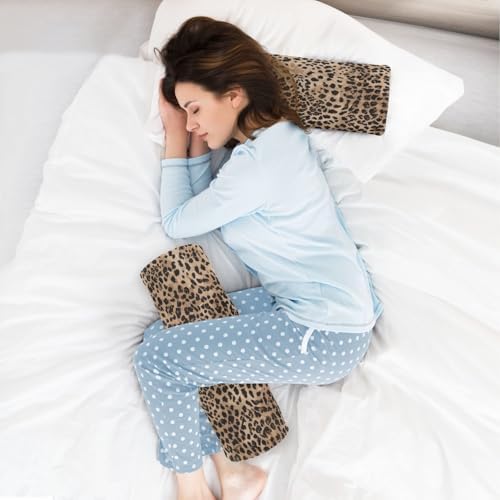 Leopard Texture Neck Roll Pillow - Extra Dense Memory Foam Round Cylinder Bolster for Cervical Support, Spondylosis, Neck Pain Relief