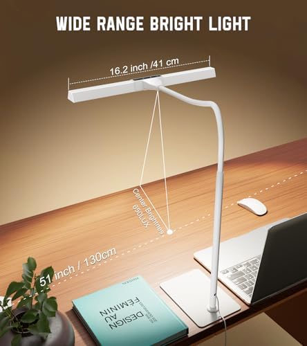 LED Desk Lamp for Home Office with Base, Eye-Caring Desk Light 12W, White