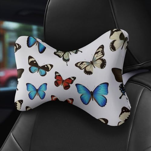 2 Pack Car Neck Pillow Butterfly Memory Foam Travel Headrest Cushion for Car Airplane Office Chair Nap