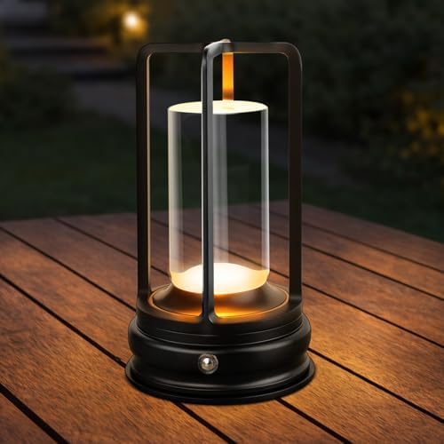 Cordless Table Lamp, Rechargeable LED Desk Lamp with 3 Color Temperatures & Stepless Dimming, Portable Touch Lamp for Bedroom, Bedside, Nightstand, Living Room, Dining Table, Home Office, Black