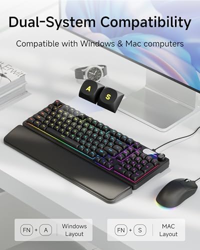 EWEADN Wired Keyboard and Mouse Combo with Detachable Wrist Rest - Black