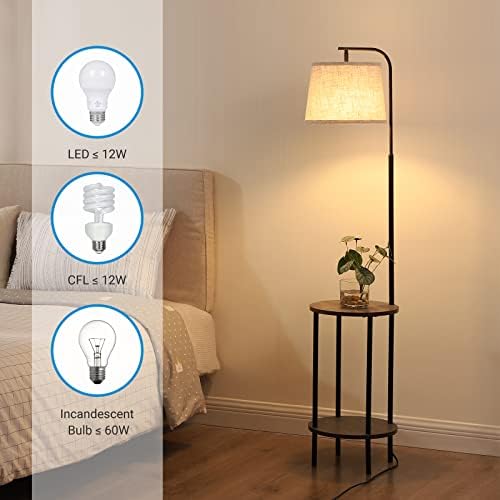 DEWENWILS Floor Lamp with Table, Wooden Nightstand, Farmhouse