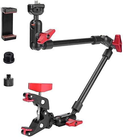 22" Magic Arm w Clamp Mount, Overhead Desk Phone Mount Stand, Adjustable Articulating Friction Camera Boom Arm w 1/4" Thread for Phone Video Light Webcam Action Camera Tripod Mic