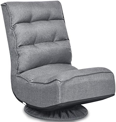 Giantex 360 Degree Swivel Floor Chair, Folding Floor Gaming Chair with 6 Positions Adjustable, Lazy Sofa Lounge Chair w/Tufted Back Support, Video Gaming Chair for Reading TV Watching (Gray)