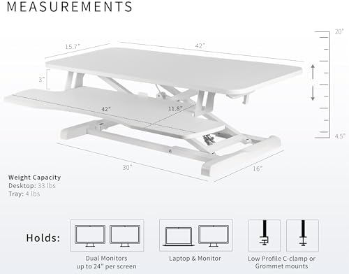 VIVO White 42 in Standing Desk Converter, DESK-V042KW