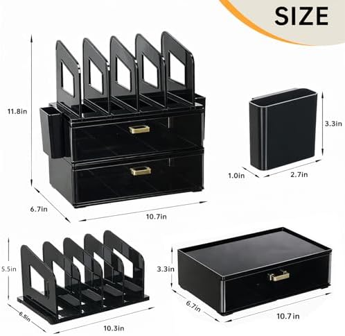 CiWiVOKi Desk Organizer with 4 File Slots and 2 Drawers, Black