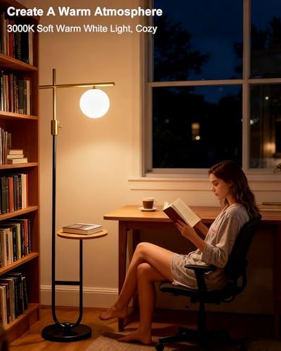 66IN Floor Lamp with Table, Modern Shelf Lamp for Living Room,Black