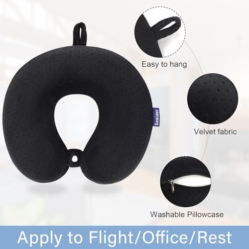 Travel Neck Pillow, Memory Foam Airplane Pillow, Black