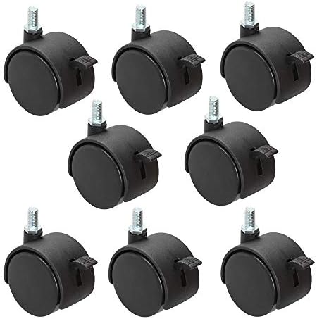 8 Pack Plastic Castor Replacement Wheel for Furniture, 1.5 Inch Diameter Black Small Threaded Caster Cabinet Wheel Office Furniture Desk Floor Swivel Plate Screw In Caster, 5/16" Threaded with Brake