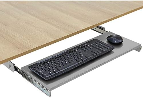 BenchPro Heavy 16-Gauge Powder Painted Steel Keyboard Tray - Under-Mount, Steel Construction, Slide Out Keyboard Mouse Holder - Powder Coated 9" D x 27" W - Grey