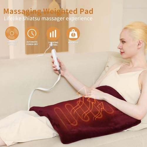 Massaging Weighted Heating Pad for Back and Shoulders,12"*24",Wine Red