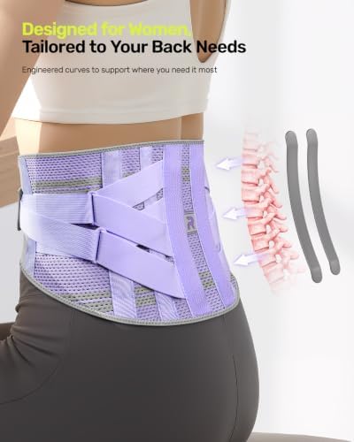 Rakiie Lower Back Brace for Women, 9X Support System, Purple XXL