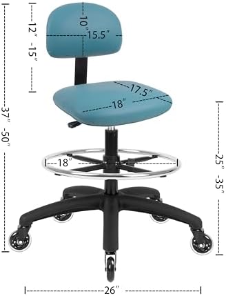FSS Series Square seat Tall (25"-35") seat Height Chair. Vinyl-for Office, Garage, Desk, Shop, Computer, Doctor, Medical, Easy to Clean! 18" Footring (Aqua, Tall, Rubber Roller Casters)