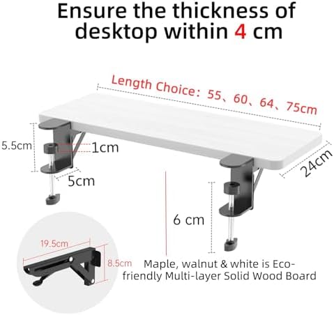 Sisyphy Ergonomics Desk Extender Tray, 25.2x9.5" Punch-Free Clamp on, Foldable Keyboard Drawer Tray, Table Mount Arm Wrist Rest Shelf, Computer Elbow Arm Support