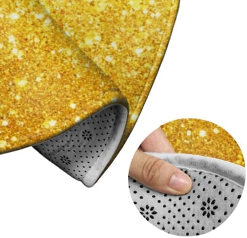 Room Sofa Yoga Soft Round Carpet, Home Decor Non Slip Kitchen Office Circle Rug, Machine Washable Modern Round Area Rug Beautiful Gold Shining Glitter Sparkles Pattern