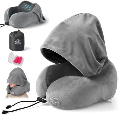 SkytraxComf® Travel Neck Pillow with Hood for Privacy on Long Flights