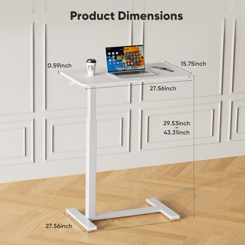 Sweetcrispy Overbed Table, Adjustable Rolling Desk, Mobile Standing Desk