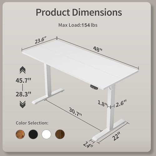 Agilestic 48 * 24 Inch Height Adjustable Electric Standing Desk, White