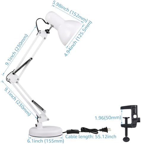 TORCHSTAR Metal Desk Lamp, Adjustable Swing Arm, E26, White (Pack of 2)