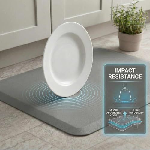 Hauteloom Kitchen Mat - Cushioned Anti Fatigue Rug - Waterproof, Non Slip - Standing and Comfort Desk/Floor Mats for House Sink Office - Grey - 20" x 32"