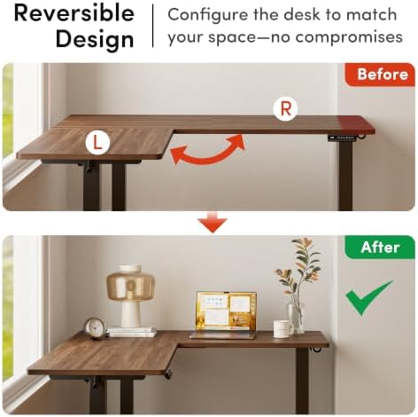 FEZIBO 63" x 55" L-Shaped Standing Desk - Adjustable Corner Desk L Shape, L-Shaped Adjustable Desk with Splice Board, L Shape Standing Desk, Black Walnut