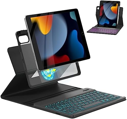 Magnetic Keyboard Case for iPad 9th/8th/7th Generation 10.2 inch, iPad Pro 10.5-inch Air 3rd Case with Pencil Holder, 7 Color Backlight BT Keyboard (2021/2020/2019/2017), Black
