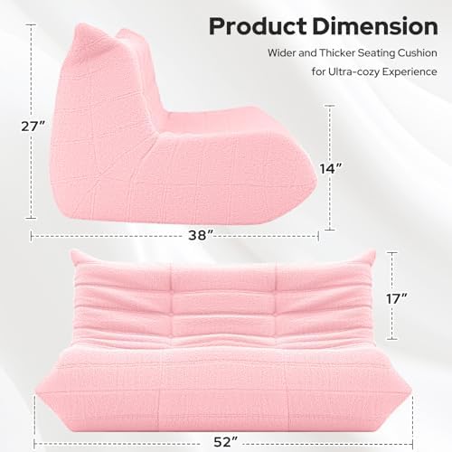 HABUTWAY Bean Bag Chairs Fireside Lazy Floor Sofa,2 Seater,Pink