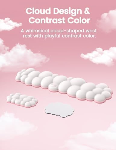 Vaydeer Cloud Keyboard Wrist Rest Set – Ergonomic Memory Foam Wrist Pad for Computer, Laptop & Gaming, Non-Slip Cute Desk Accessories for Office(Keyboard Rest + Mouse Rest + Coaster)