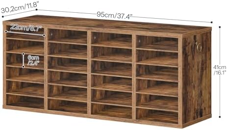 HOOBRO Literature Organizers, 24 Compartments Office Mailbox with Adjustable Shelves, Wood Countertop Literature Sorter for Office, Home, Classroom, Mailrooms Organization Rustic Brown FG64WF01