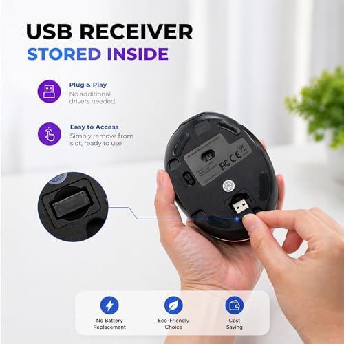J-Tech Digital Ergonomic Mouse with Wireless Connection, Removable Palm Rest, Thumb Buttons, Rechargeable Battery, 800 DPI, Compatible with Windows and MAC OS