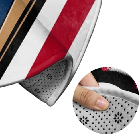 Soft Round Yoga Carpet, Office Chair Decor Round Mat for Carpet and Hardwood Floors Red Line Baseball American Flag