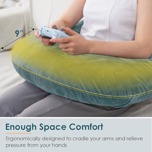 QUEEN ROSE Reading Pillow, Gaming Lap Pillow for Crocheting, Velvet Green