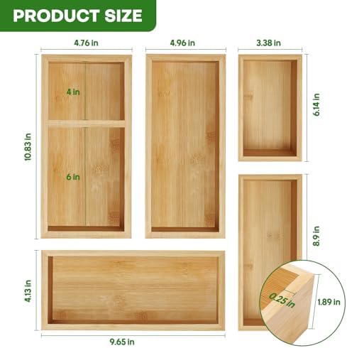 MapleGrace Bamboo Drawer Organizer Set, Individual Wood Storage Organizers