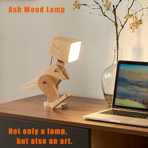 Novelty Cute Wood Dinosaur Table Lamp Reading Room, Ash Yellow