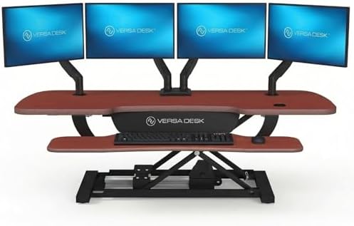 VERSADESK PowerPro 48 Inch Electric Standing Desk Converter – Push-Button Height Adjustable Sit to Stand Desk Riser for Multiple Monitors – Motorized Desktop Workstation with Wide Keyboard Tray