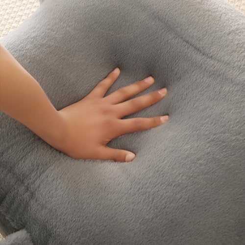 Large Plush Backrest Pillow for Sitting in Bed,Faux Fur,Gray