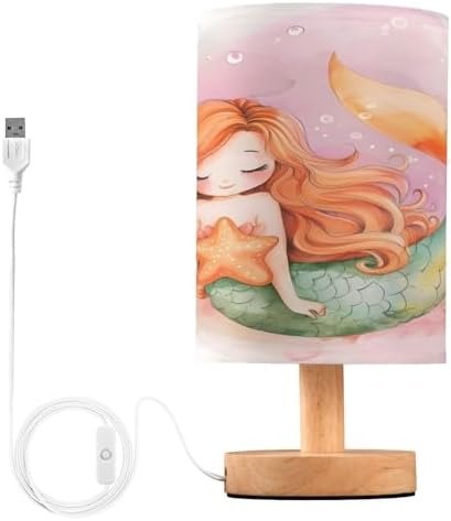 ALAZA Starfish Watercolor Mermaid Decor Bedside Table Lamp with USB Port for Bedroom Nightstand Office Desk LED Bulb Included