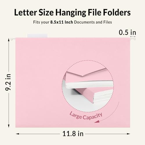 SUNEE 25 Pack Hanging File Folders, Pink Folders, Hanging File Folders Letter Size with 1/5-cut Tabs, Stay Organized for Your Home and Office Bulk File and Documents