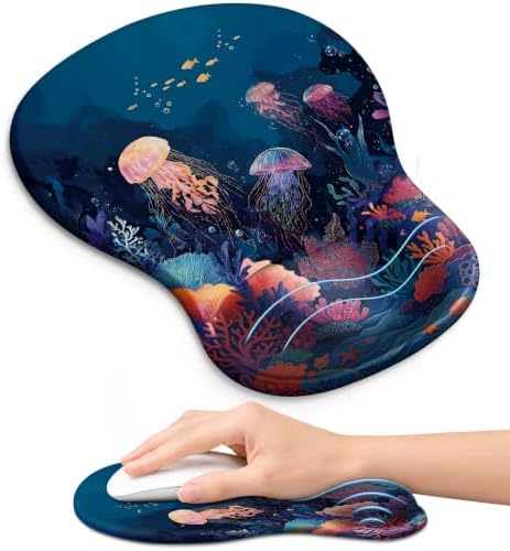 Ergonomic Mouse Pad with Wrist Rest, Gel Wrist Support, Jellyfish