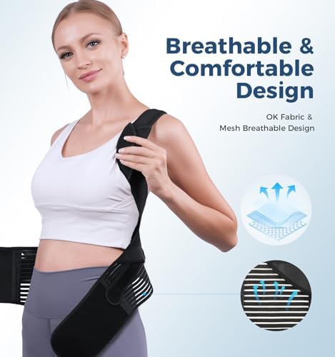 Posture Corrector for Women and Men, Full Back Brace Support with Adjustable Shoulder Straps, Shoulder and Back Straightener Posture Correction, Upper and Lower Back Pain Relief (Black, Large)