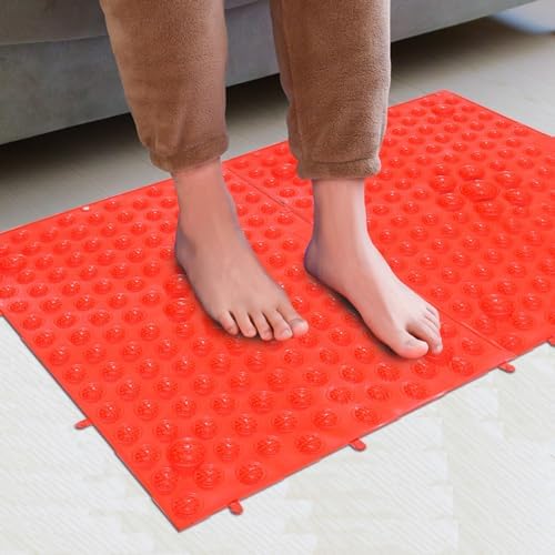 2-in-1 Foot Massage Mat & Reflexology Pad - Acupressure Mat with Toe Plates, Anti-Slip, Suitable for Bathroom, Yoga, Outdoor Games & More (Red)