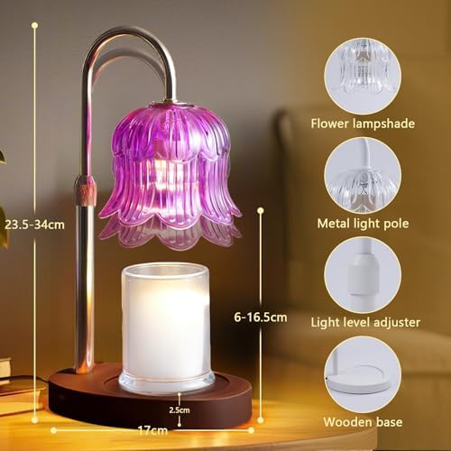 CRMILL Candle Warmer Lamp Electric Timer - Candle Lights Home Decor Candles Warming Height Adjustable Dimmable Warmers Purple